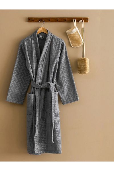 LC Waikiki Γυναικείο μπουρνούζι LCW HOME Γκρι Κεντημένο