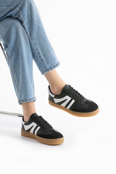 KOTAN Women's Black Sneaker - Comfortable, Orthopedic Sole, Lace-Up Casual Sports Shoes