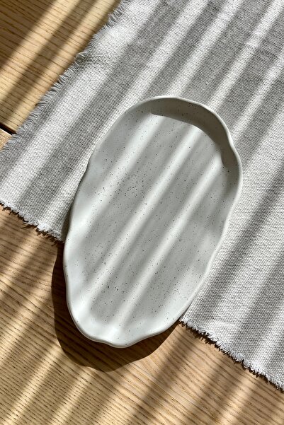 Mandalin Art Studio Granit Efektli Oval Kıvrımlı Dekoratif Tabak 28 cm