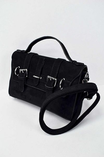 birizmoda Geantă de mână și de umăr cu curea de piele de căprioară pentru femei - neagră