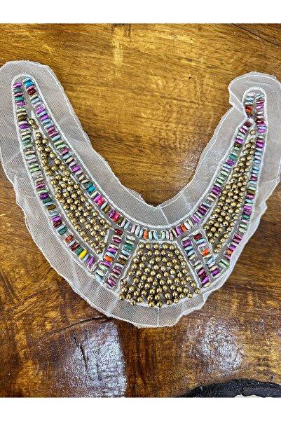 Gönülden Tasarım 23X10 CM RENKLİ BONCUK İŞLEME YAKA DİKİŞ GİYİM AKSESUARI
