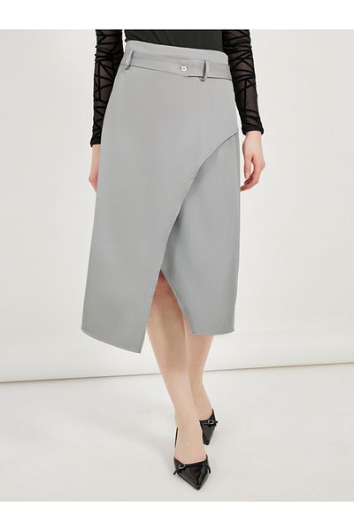Styli Solid Overlap Wrap Detail Midi Skirt