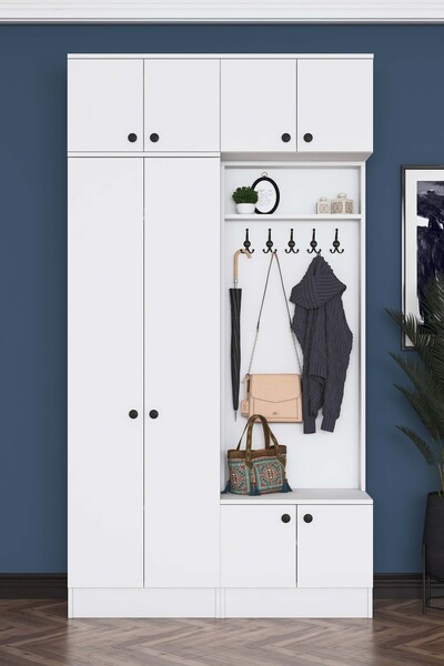 Rani Mobilya Rani EA145 Modern Portmanto Askılı Ayakkabılık Vestiyer Beyaz