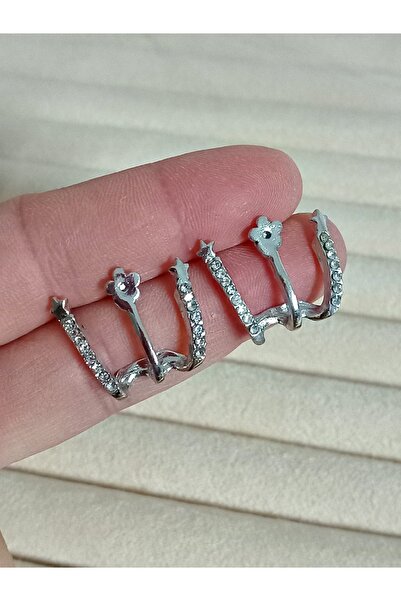 mos&more Gümüş  Kristal Taşlı Çoklu Görünümlü Küpe