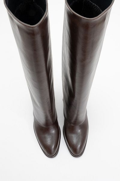 LuviShoes MAYBE Γυναικείες μπότες με χοντρό τακούνι σε καφέ δέρμα