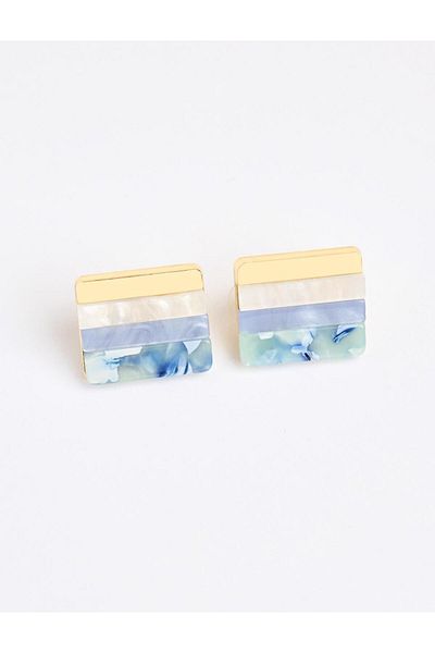 Jimmy Key Blue Color Block Square Earrings