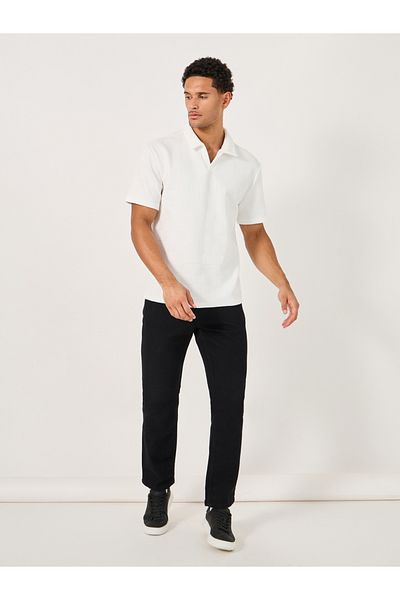 Styli Quilted Texture Revere Collar Relaxed Polo