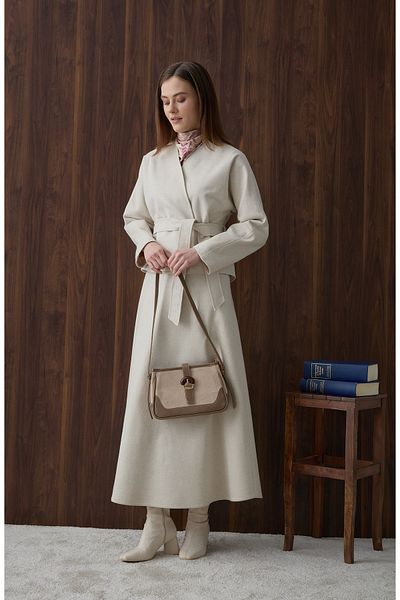 Fatma Atasoy Belted Kimono Ecru Stamp Jacket Coat