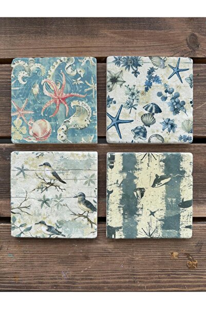 woodhomeworks Set of 4 Colorful Printed Natural Stone Glasses