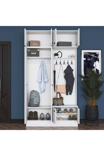 Rani Mobilya Rani EA145 Modern Portmanto Askılı Ayakkabılık Vestiyer Beyaz