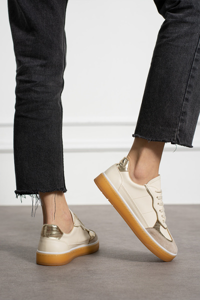 KOTAN Beige Women's Sneakers - Orthopedic Sole, Lace-Up and Comfortable Sneakers