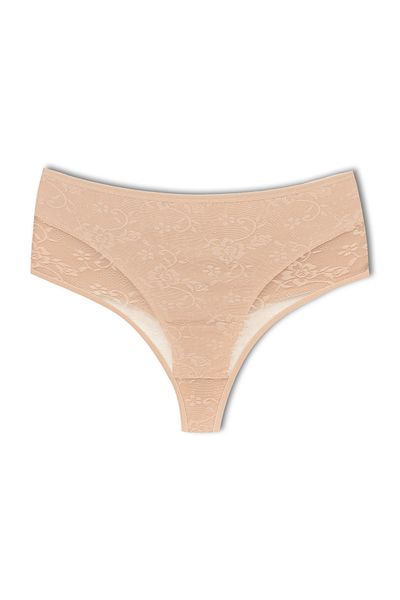 HNX 3-Piece Front Double Layer Lined Lace High Waist Cotton Thong Women's Panties