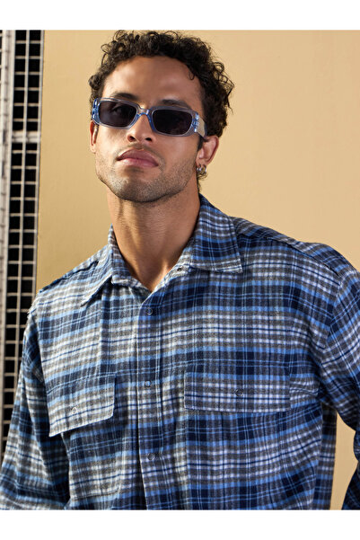 Mascln Sassafras By Styli Checked Oversized Shirt with Flap Pocket Detail