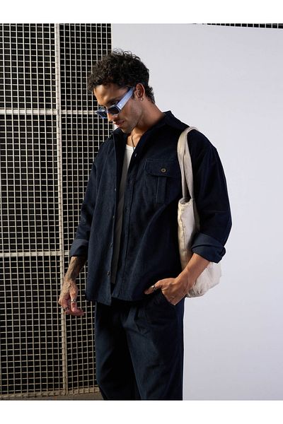 Mascln Sassafras By Styli Corduroy Front Button Shacket with Pocket Detail