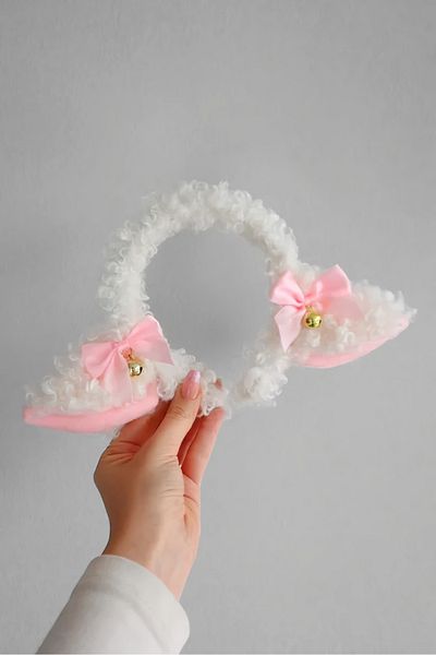 EFBUTİK White Sheep Eared Hair Crown with Bells