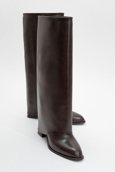 LuviShoes MAYBE Γυναικείες μπότες με χοντρό τακούνι σε καφέ δέρμα