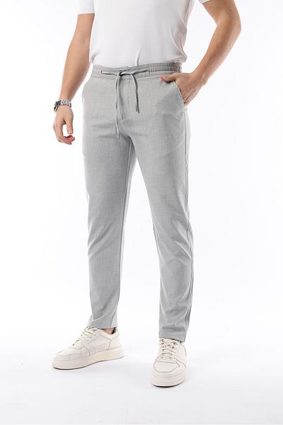İDS COLLECTİON Pantaloni pentru bărbați, gri deschis, cu tăietură jogger, cu talie elastică, din țesătură flexibilă Lycra Silimfit
