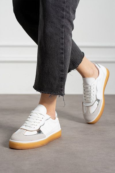 KOTAN Pantofort alb pentru femei - Talpă ortopedică, piese confortabile, pantofi sport casual cu șireturi