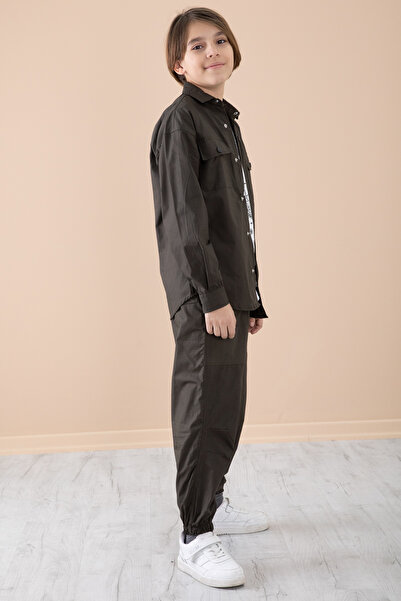 Cansın Mini Dark Khaki Boy's Chest Pocket 3 Piece Suit 20351