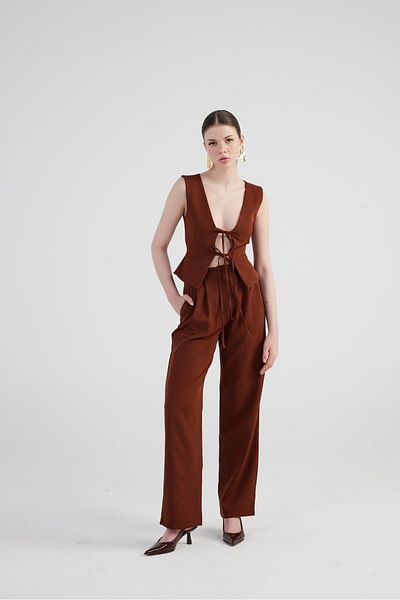 HOLLY LOLLY Wide Leg Pleated High Waist Palazzo Giselle Pants Coffee