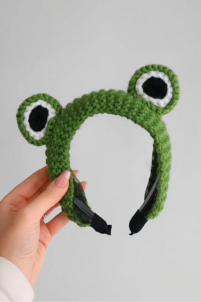 EFBUTİK Dark Green Knitted Frog Crown