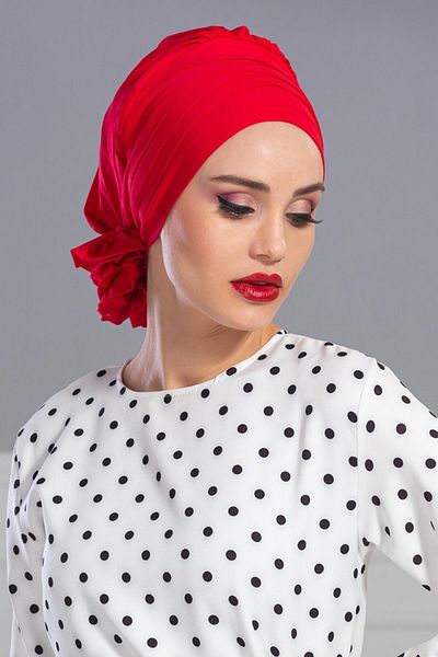 Aisha's Design Red Cross Combed Cotton Bonnet - B-14