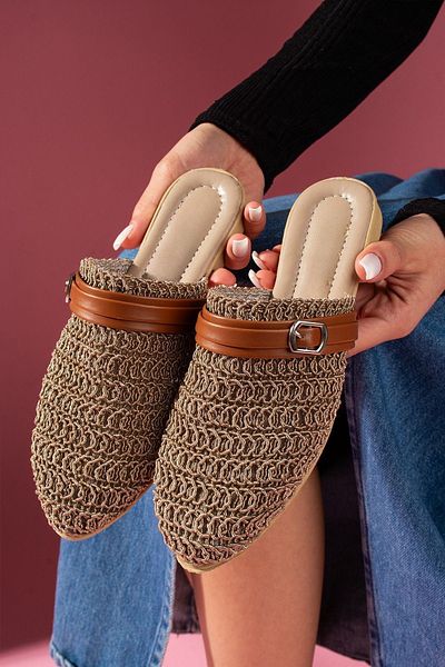 FUGA MODA Πλεκτά πλεκτά Lumera Mink Armor Παντόφλες με λεπτομέρεια με ζώνη