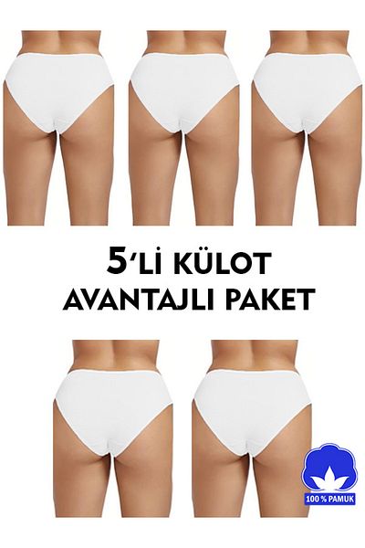SAUNA SUIT Set chiloți albi cu talie înaltă pentru femei, pachet de 5 - 100% bumbac, lycra