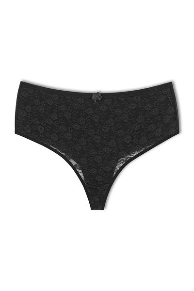 HNX 3-Piece Front Double Layer Lined Lace High Waist Cotton Thong Women's Panties