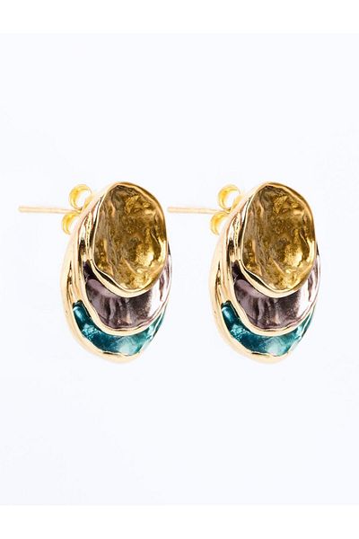 Jimmy Key Green Enamel Detailed Round Figured Earrings
