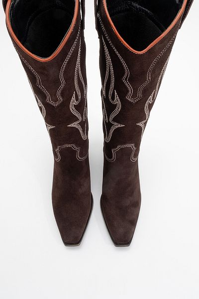 LuviShoes Γυναικείες Western Μπότες PİETRO Brown Γνήσιο Δερμάτινο Suede