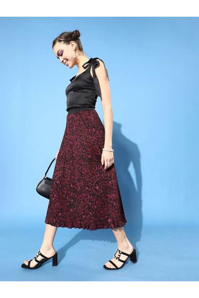 Kassually By Styli طباعة الحيوان مطوي تنورة ميدي