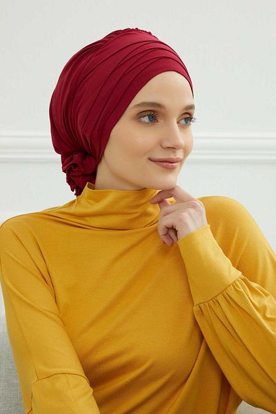 Aisha's Design Claret Red Cross Combed Cotton Bonnet - B-14