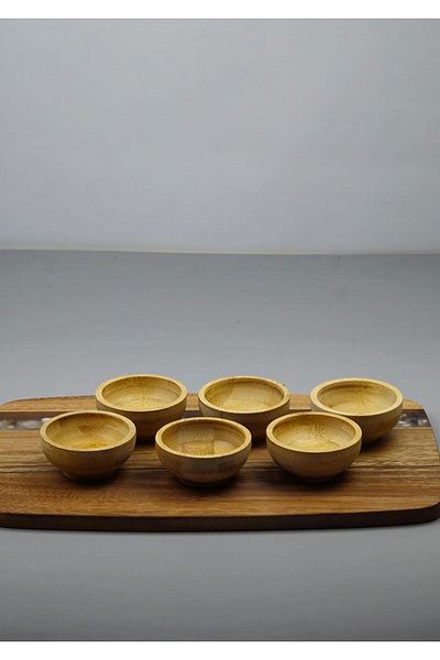 HomeTarz Set of 6 Bamboo Turkish Delight Bowl - Bamboo Mini Bowl Set - 20 ml