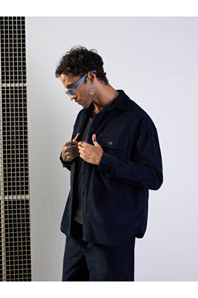 Mascln Sassafras By Styli Corduroy Front Button Shacket with Pocket Detail