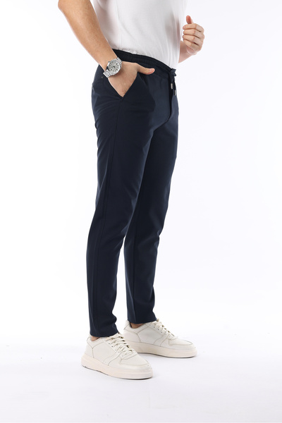 İDS COLLECTİON Erkek Lacivert Jogger Kesim Bel Lastikli Esnek Likralı Silimfit Kumaş Pantolon