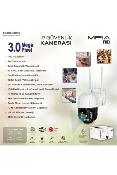 MPİA RİO 3MP İP WİFİ FULL HD SUYA DAYANIKLI 12 LED GECE GÖRÜŞLÜ 2 ANTENLİ HAREKETLİ KAMERA