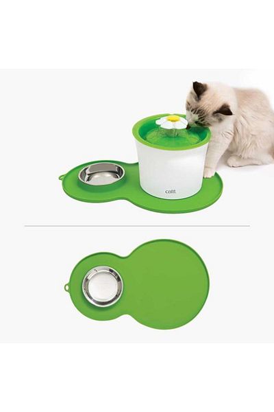 Catit Cat Drinking Bowl and Food Bowl Green Medium Steel with Food Bowl