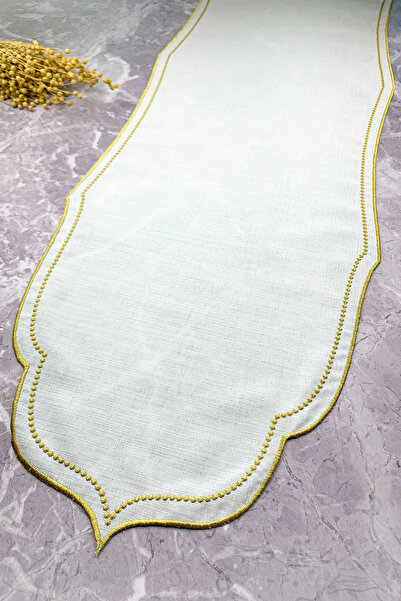 WEARE2 Runner cu efect de in, brodat cu margele de culoare auriu argintiu, 40...