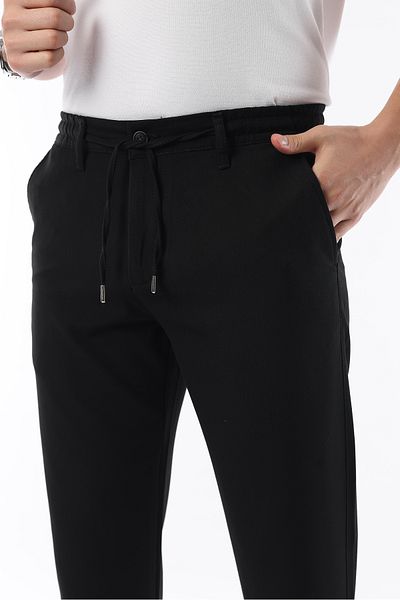 İDS COLLECTİON Pantaloni negri pentru bărbați, cu tăietură jogger, cu talie elastică, din țesătură flexibilă Lycra Silimfit
