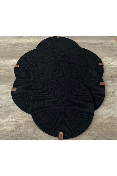 Sevdam Sepet Black American Service Set de 6, 32 cm, lavabil, călcat, plăci de bumbac, răchită American Service