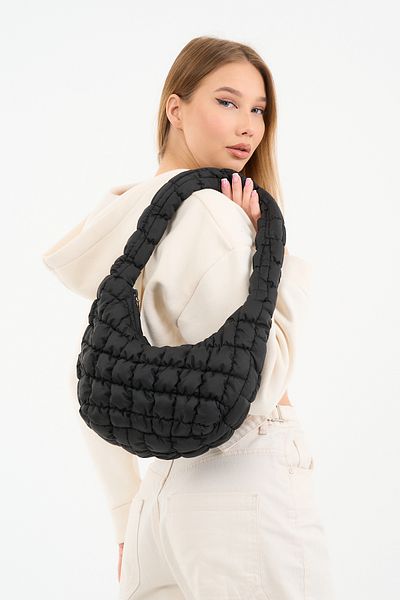 Fluffy Turkey Cluody Bag Black Baguette Geantă de mână și de umăr matlasată / matlasată pentru femei Lungime: 25 Lățime: 35 Mâner: 60 Cm