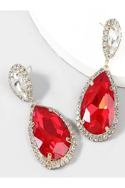 fiore fashion أقراط فستان السهرة للنساء أنيقة على شكل قطرة الماء أقراط طويلة من الزركون بكريستال فوشيا