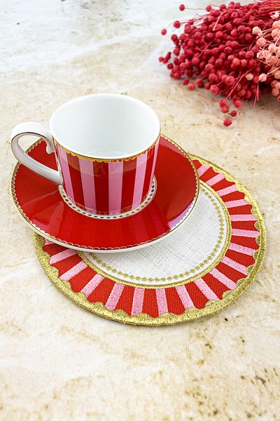 WEARE2 Red Pink Pip Studio Love Birds Compatible 2 Embroidered Cocktail Napkins
