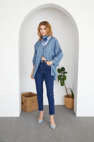Fulla Moda Cămașă oversize lungă cu dungi la spate
