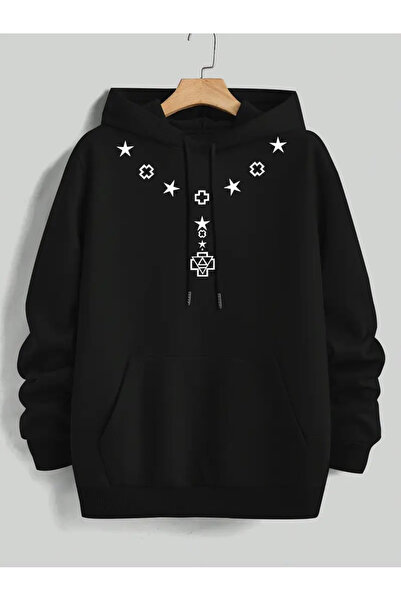 Frisson Geometric Print Hooded Sweatshirt - Belt and Kangaroo Pocket