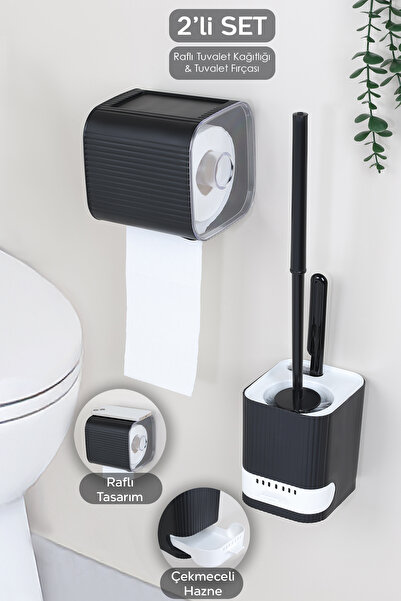 Meleni Home 2 Parça Banyo Seti - Yapışkanlı Tuvalet Kağıtlığı Hazneli Banyo T...