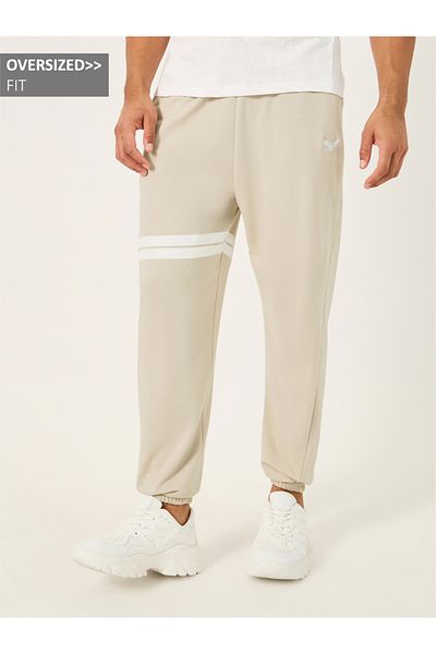 Styli Contrast Double Stripes Oversized Joggers with Embroidery Detail