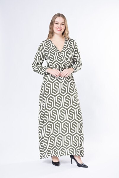 mervemoda Καλοκαιρινό υφαντό μακρυμάνικο φόρεμα