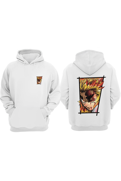 Anetos Rengoku Face Design Spate cu imprimeu Alb Swea tricou